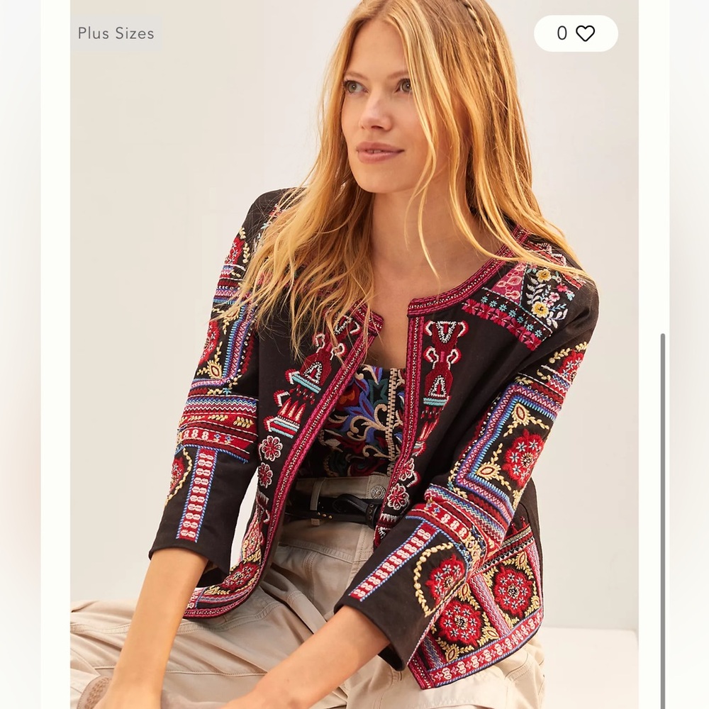ANTHROPOLOGIE zuri Adele bohemian abstract embroidered jacket S